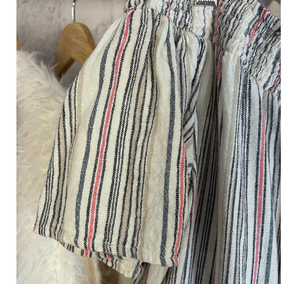 Loft Women's Size M White Linen Striped Off the Shoulder Shorts Romper #0153 - Picture 3 of 6